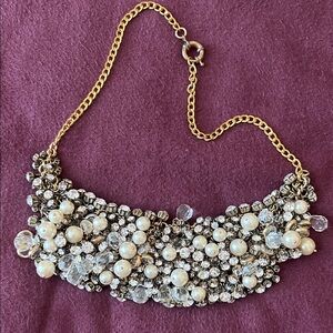 J. Crew Gold and Silver Pearl Crystal Necklace Excellent Condition